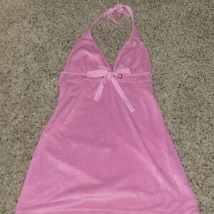 Ralph Lauren Pink Terry Halter Dress with Front Bow